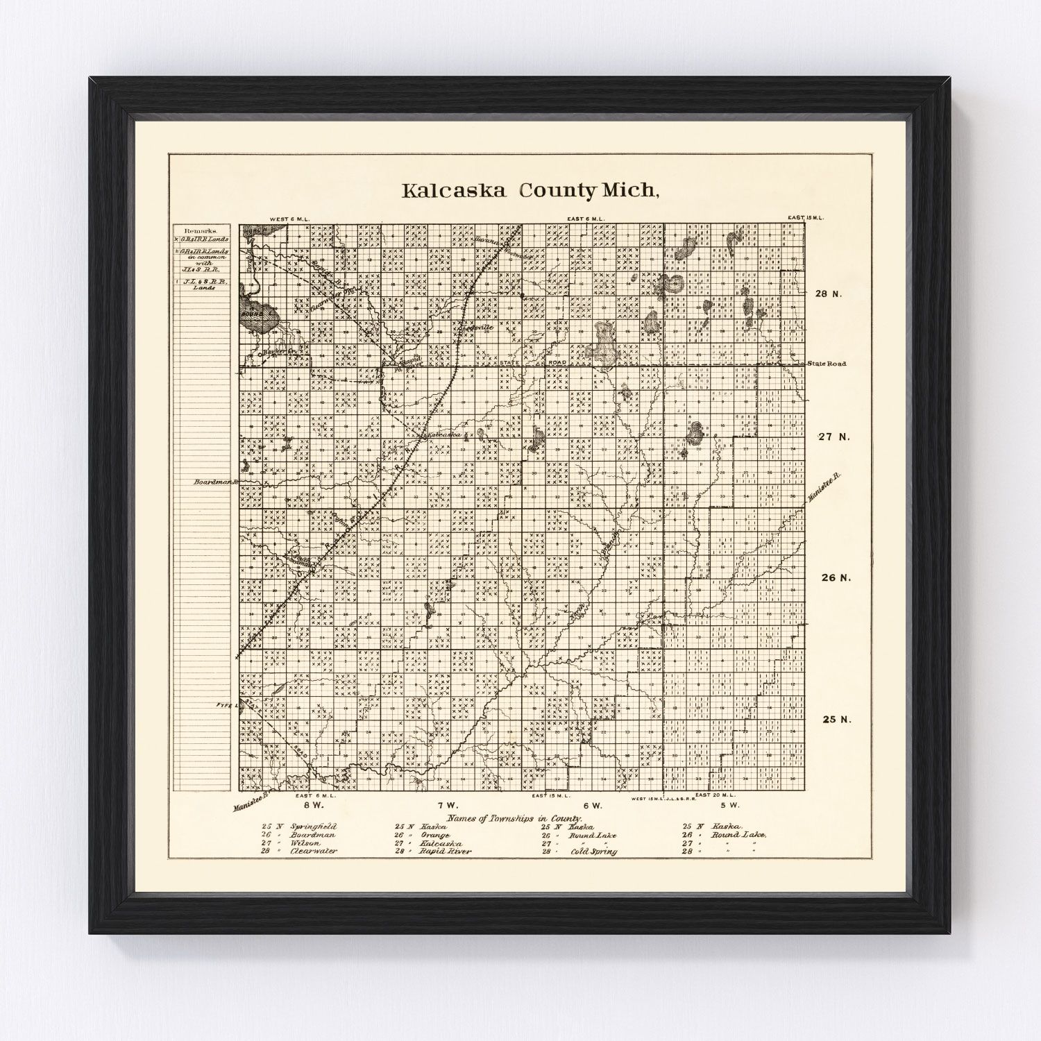 Vintage Map of Kalcaska County, Michigan 1878