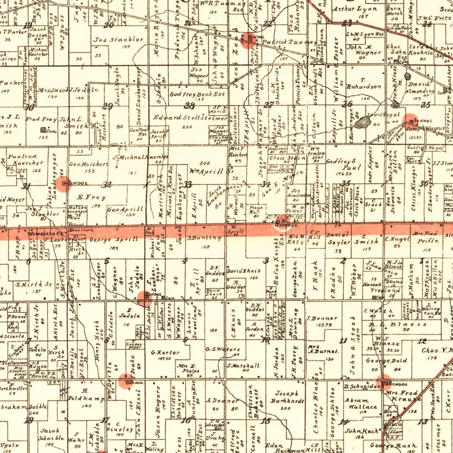 Vintage Map of Washtenaw County, Michigan 1896
