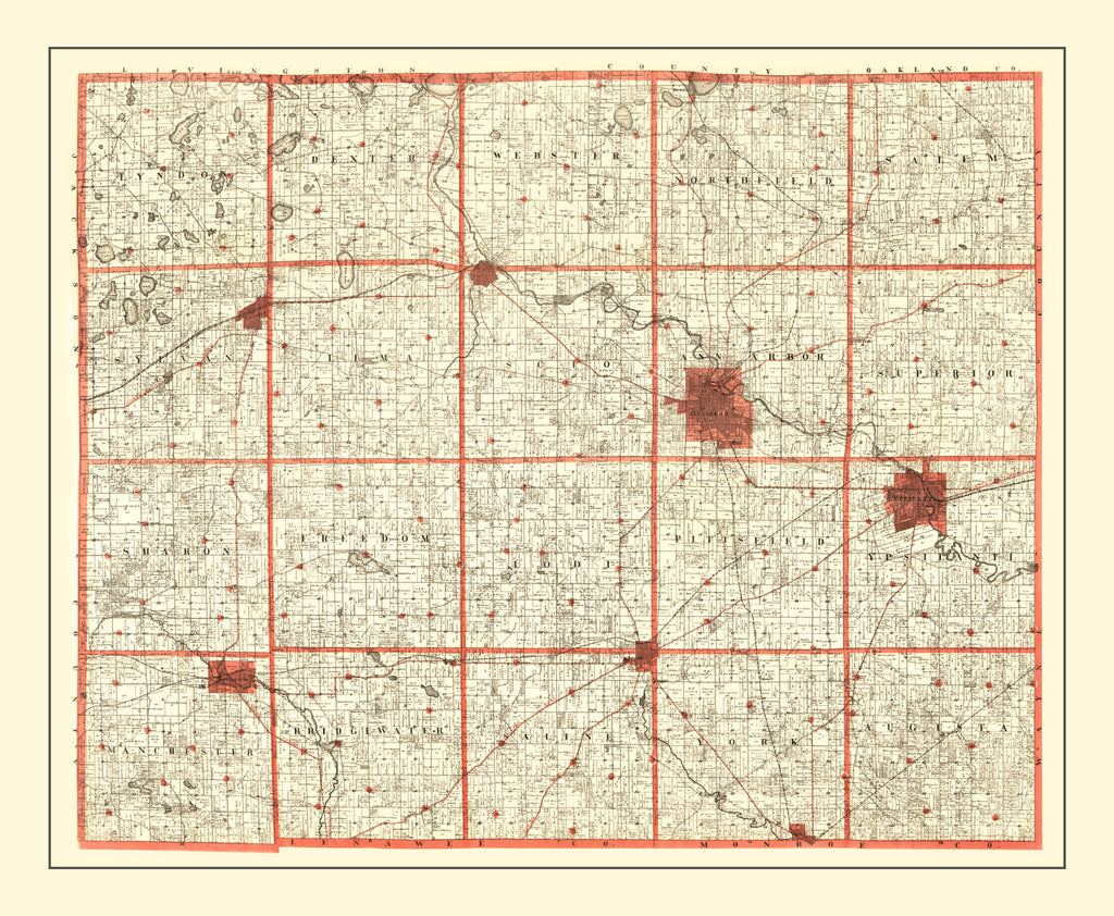 Vintage Map of Washtenaw County, Michigan 1896