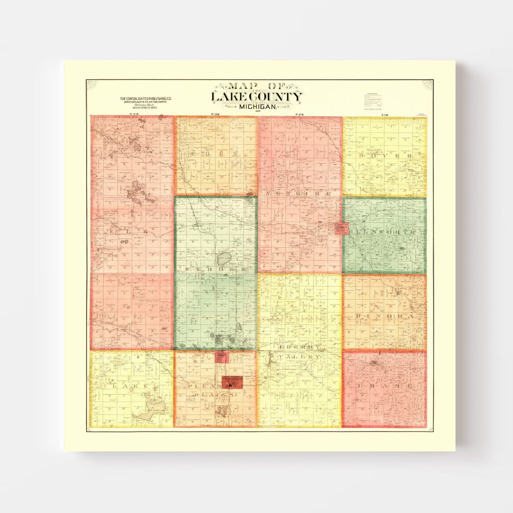 Vintage Map of Lame County, Michigan 1900