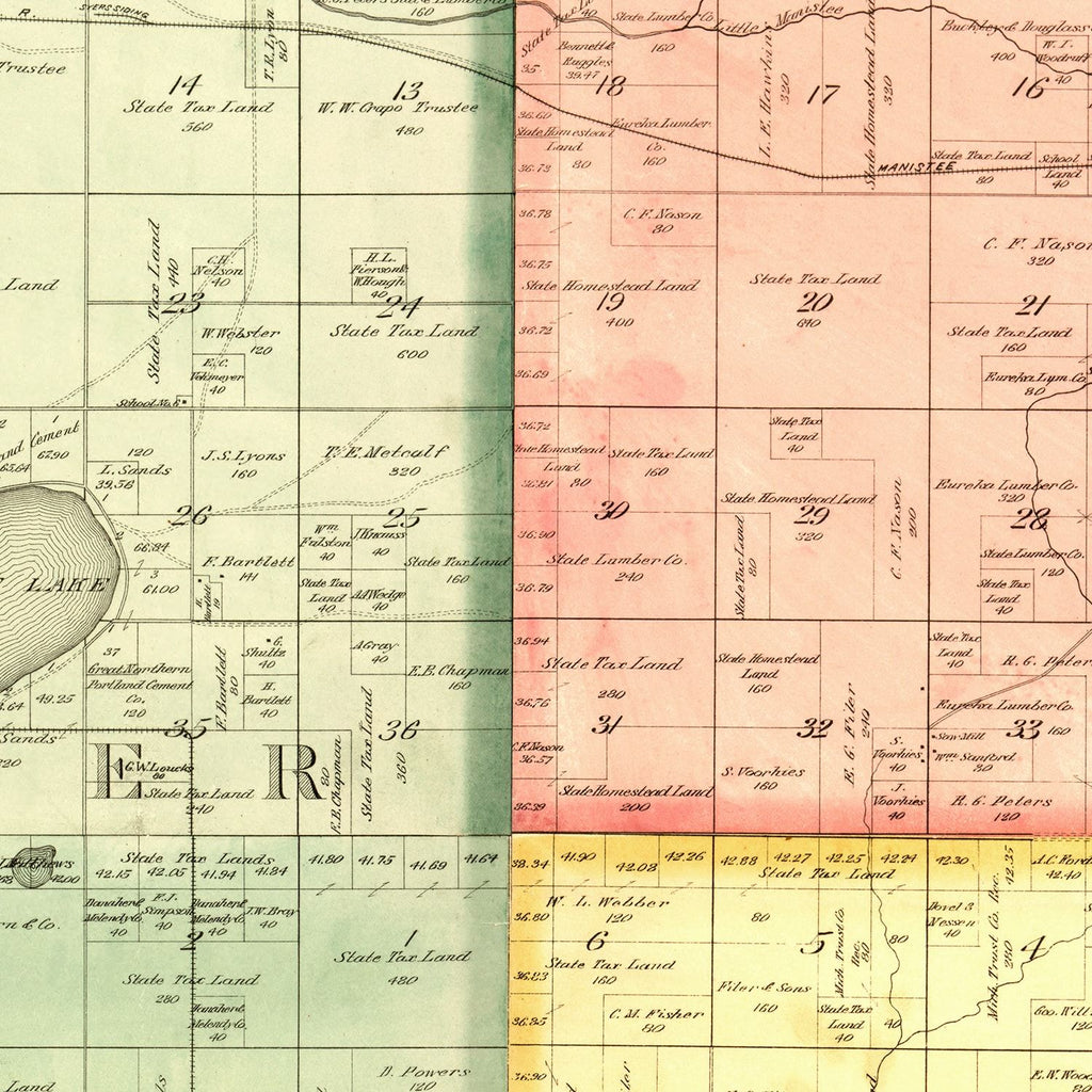 Vintage Map of Lame County, Michigan 1900
