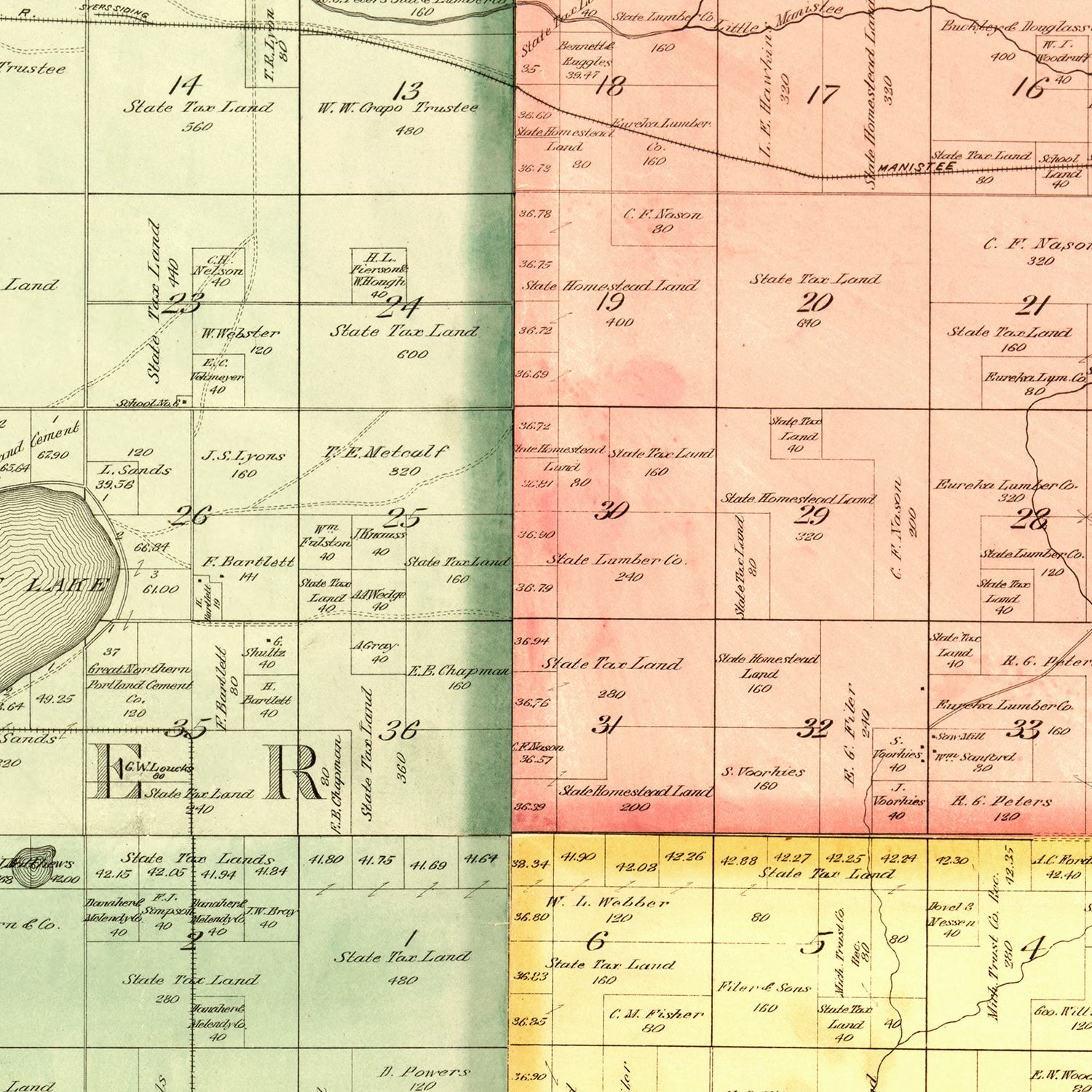 Vintage Map of Lame County, Michigan 1900