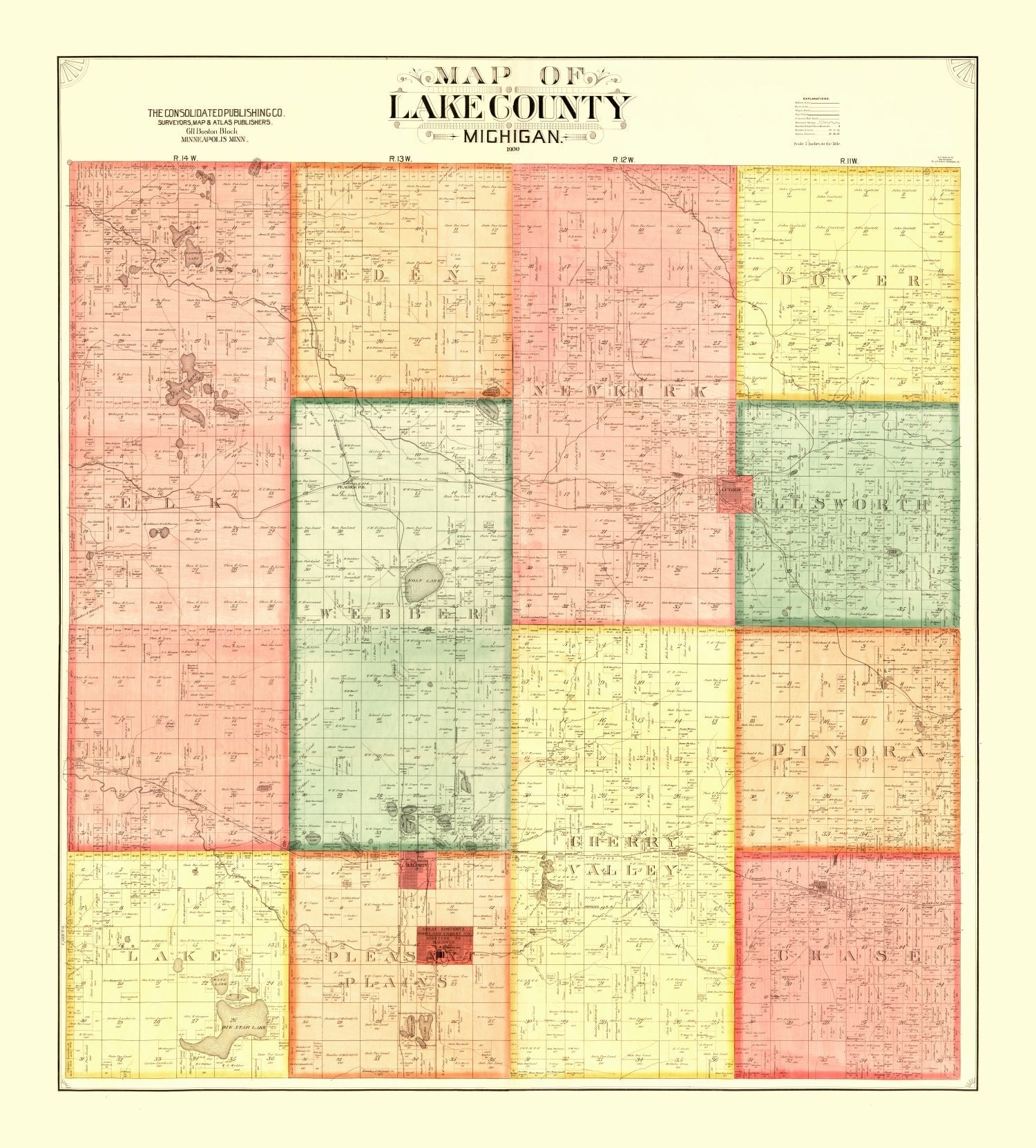 Vintage Map of Lame County, Michigan 1900
