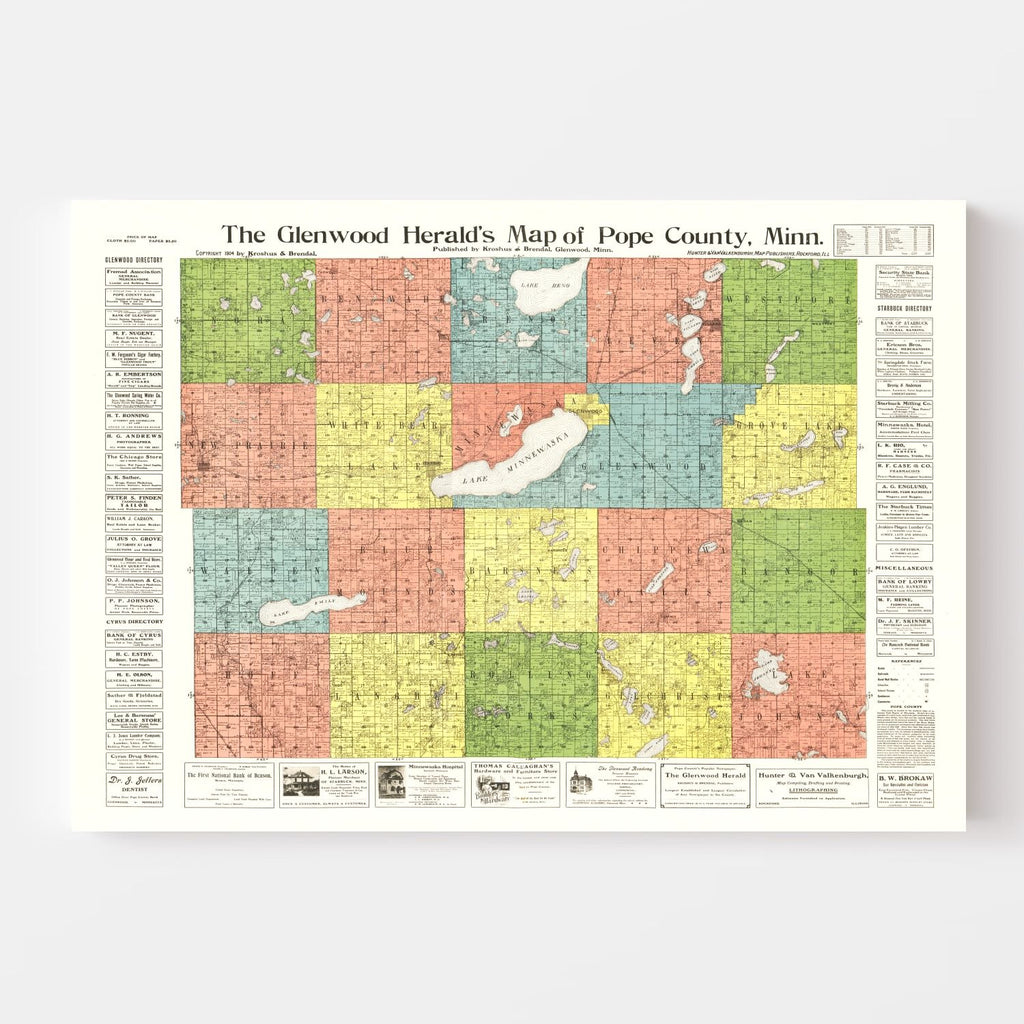 Vintage Map of Pope County, Minnesota 1901