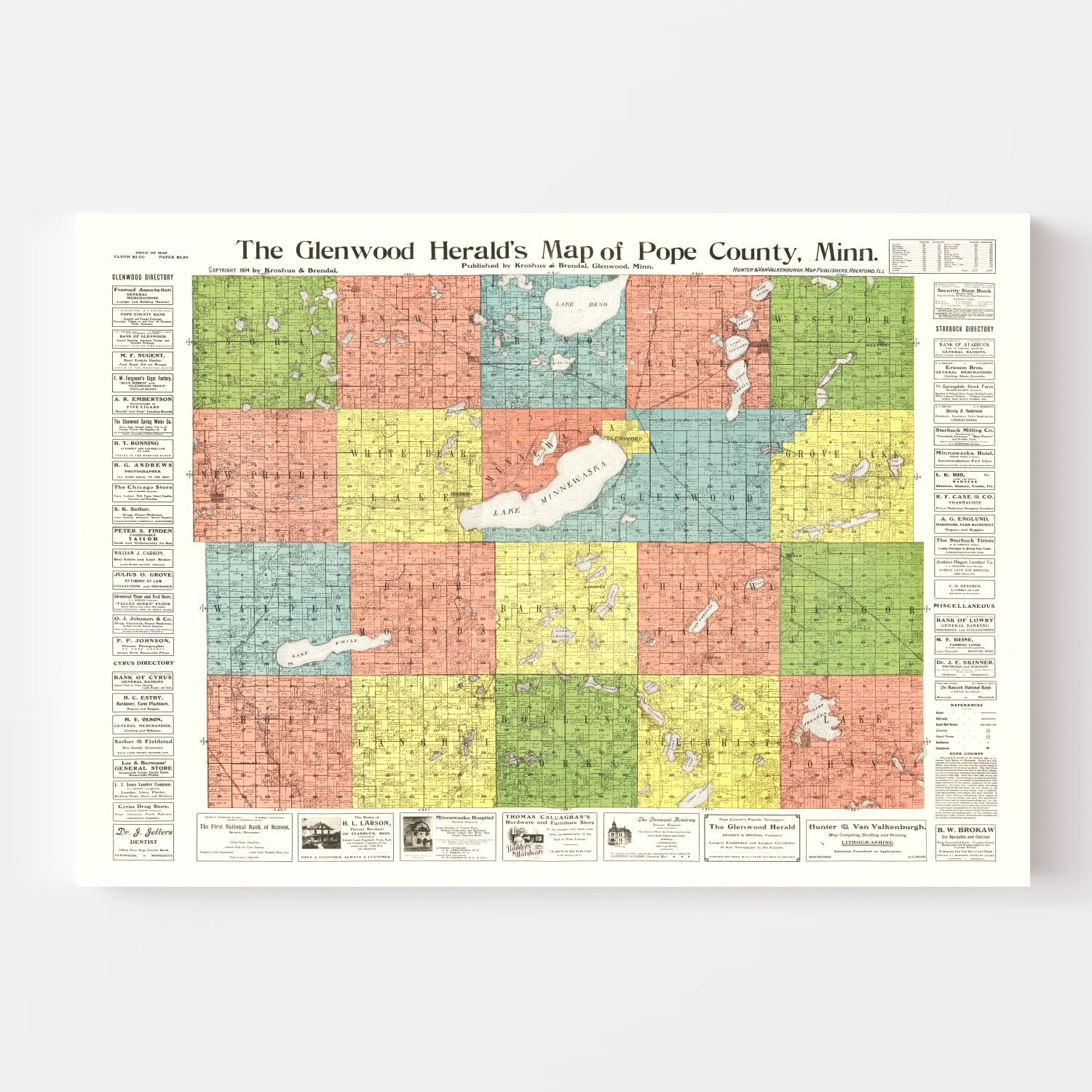 Vintage Map of Pope County, Minnesota 1901