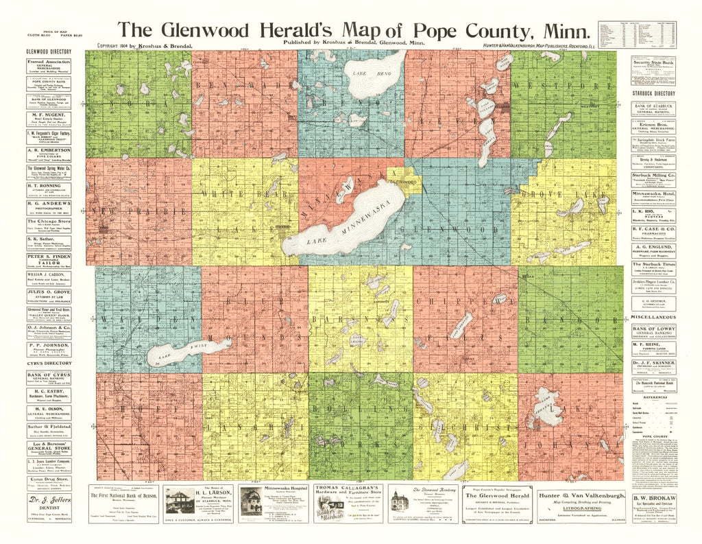 Vintage Map of Pope County, Minnesota 1901