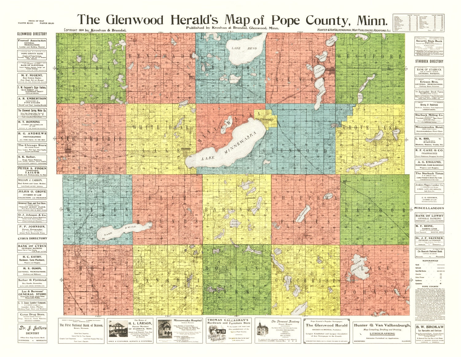Vintage Map of Pope County, Minnesota 1901