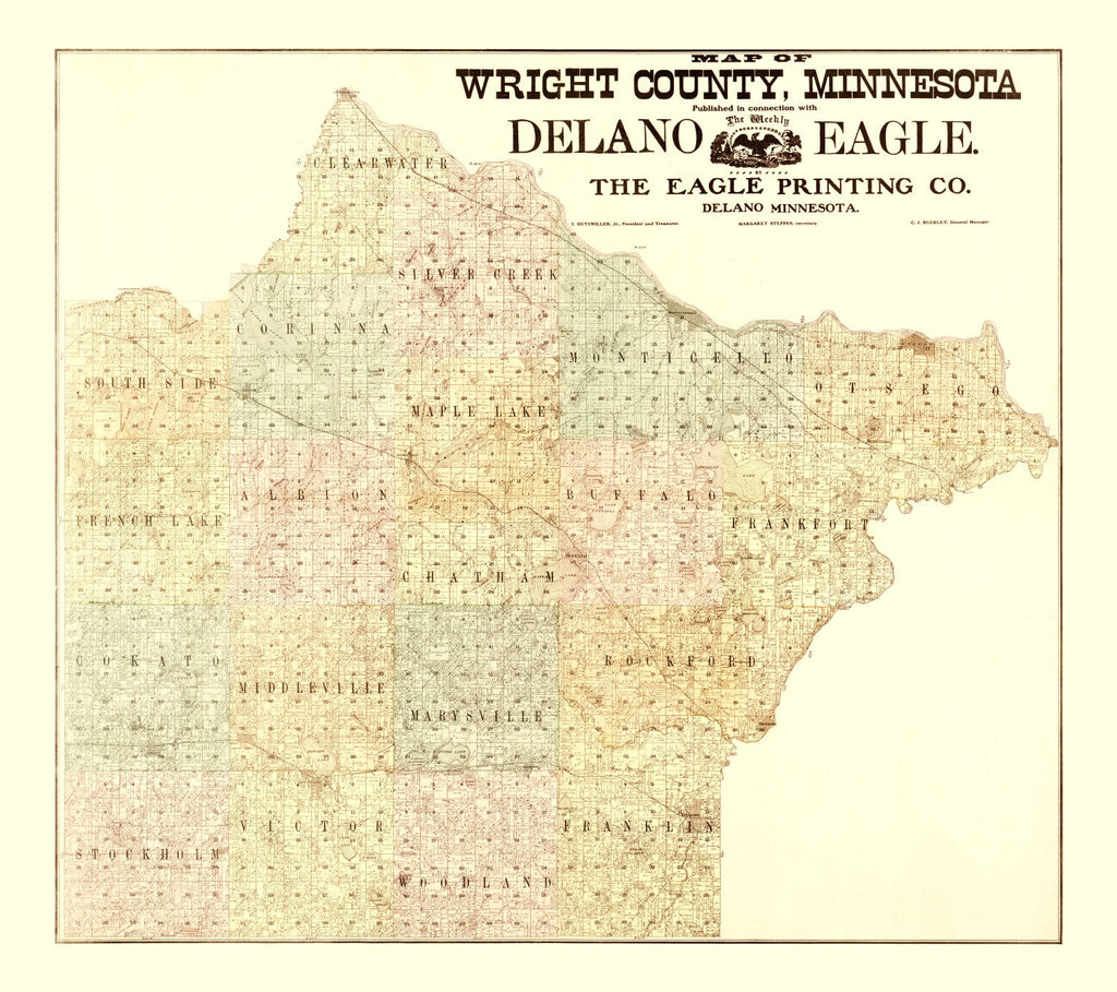 Vintage Map of Wright County, Minnesota 1901