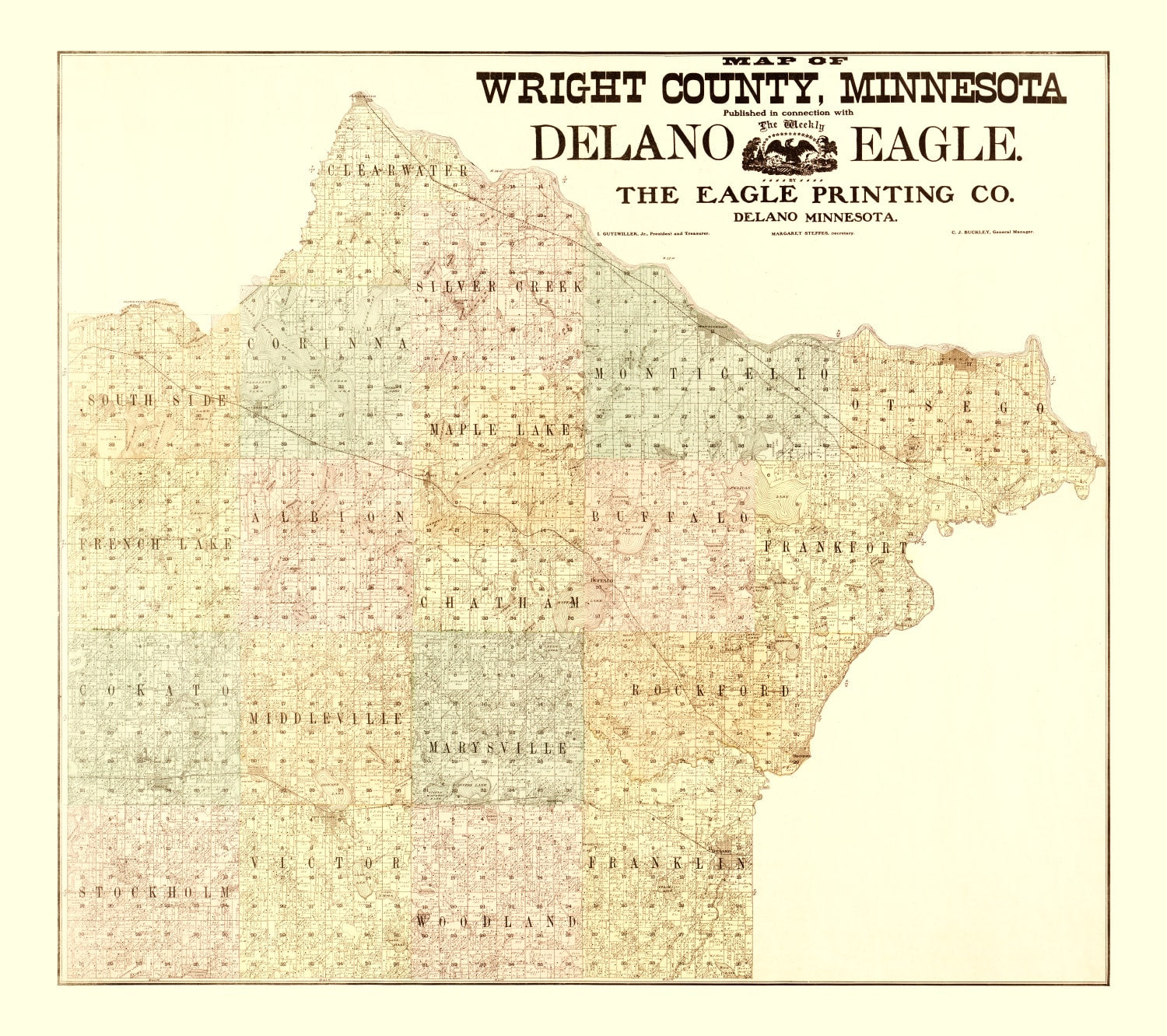 Vintage Map of Wright County, Minnesota 1901