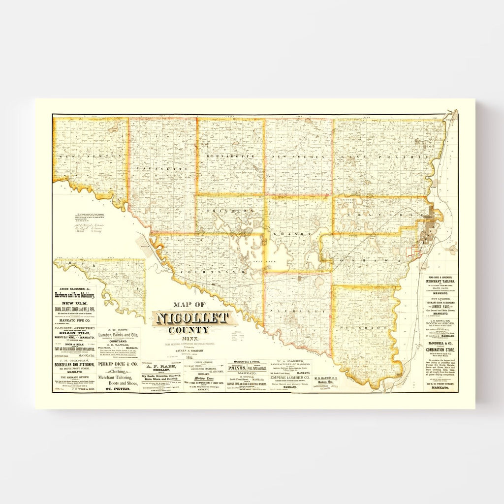 Vintage Map of Nicollet County, Minnesota 1885