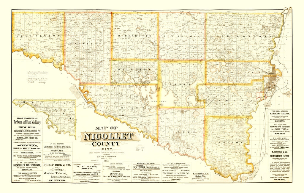 Vintage Map of Nicollet County, Minnesota 1885