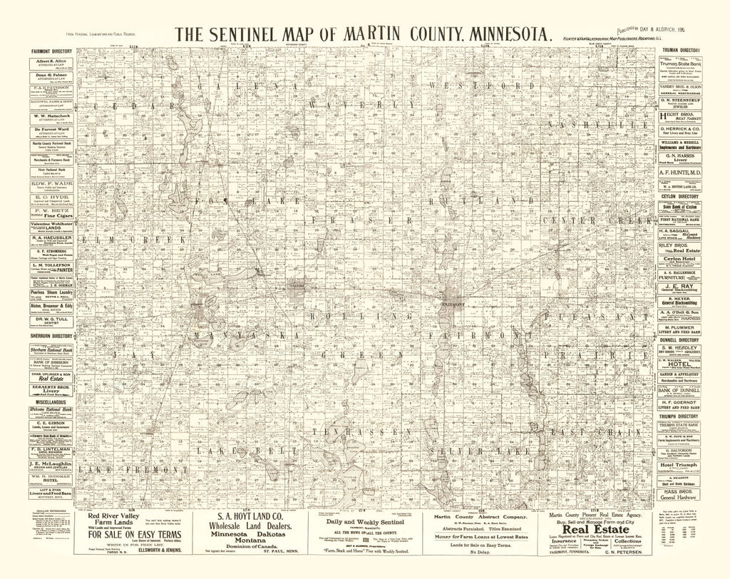 Vintage Map of Martin County, Minnesota 1901