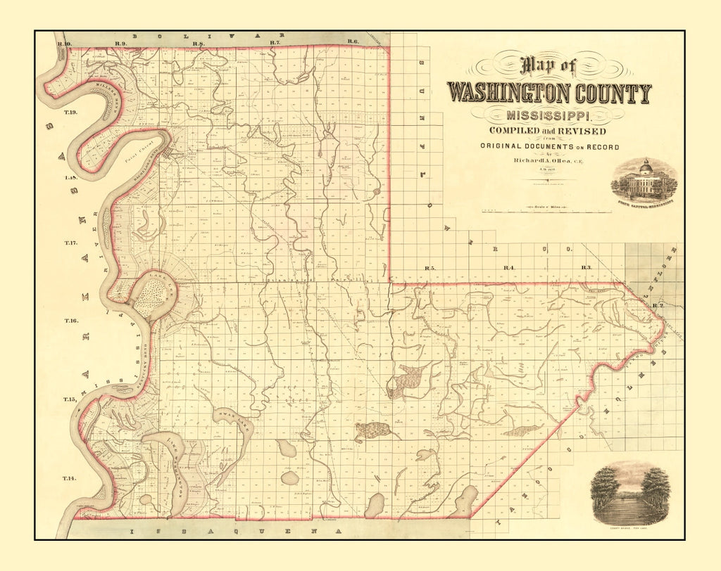 Vintage Map of Washington County, Mississippi 1871