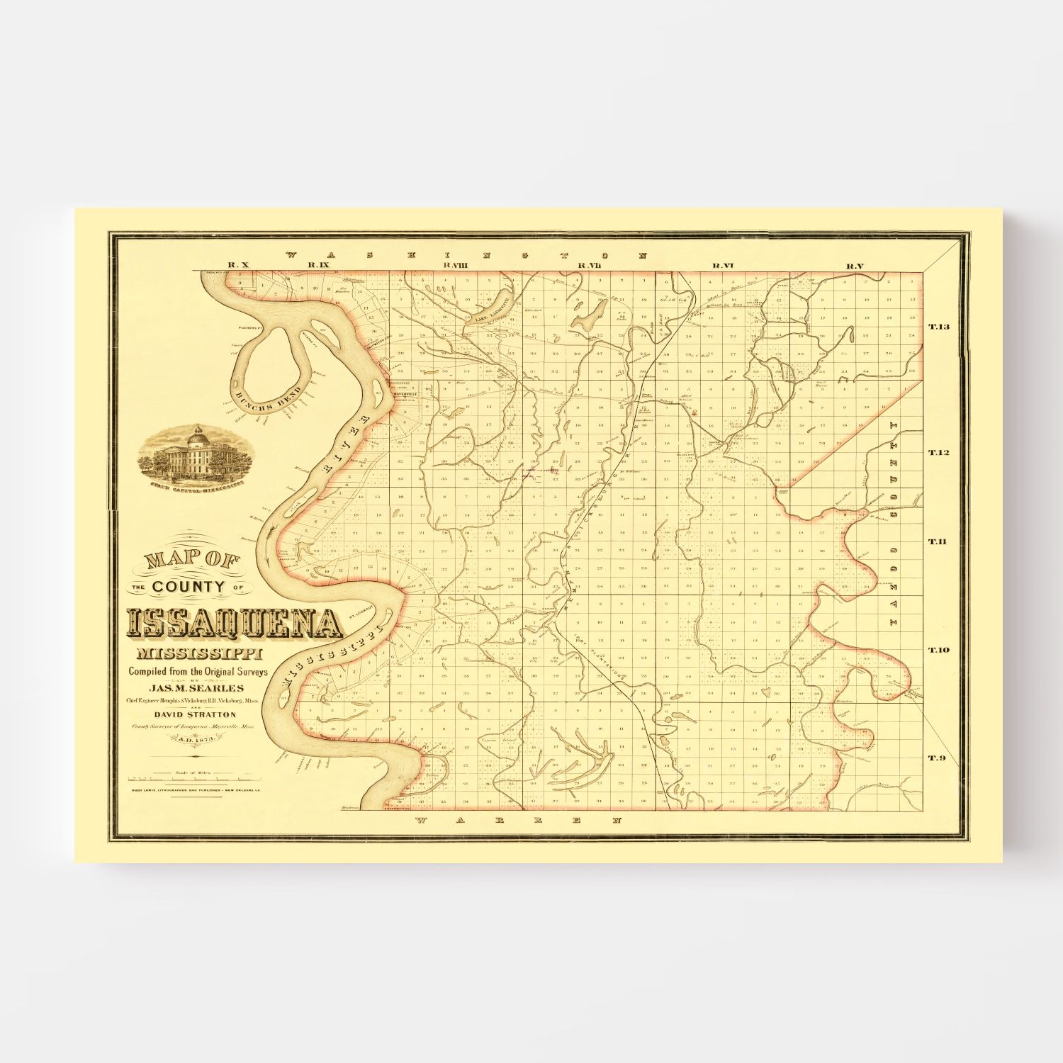 Vintage Map of Issaquena County, Mississippi 1873