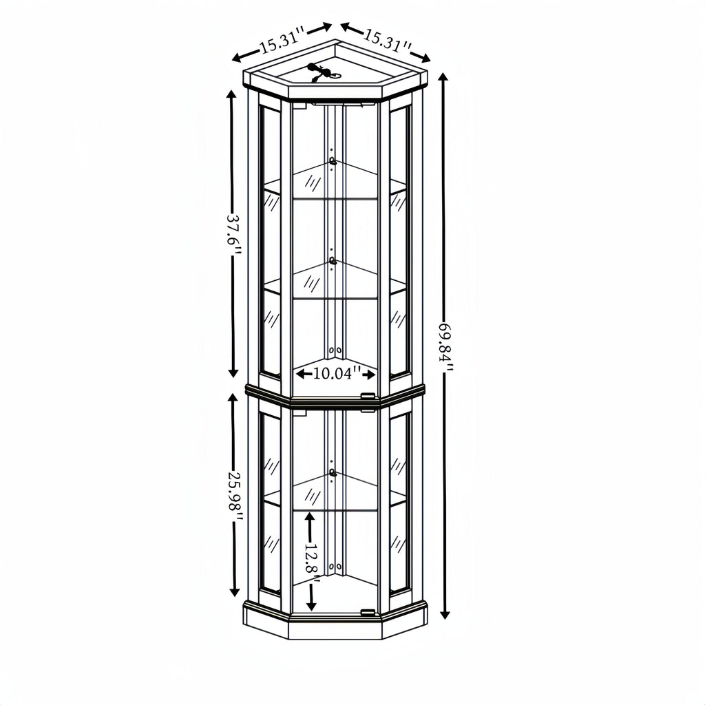 Lighted Corner Curio Cabinet - Display Case for Living Room, Antique Collectibles, Wine & Bar Glass Storage - Elegant Corner Design with Lights Included-Dark Cherry