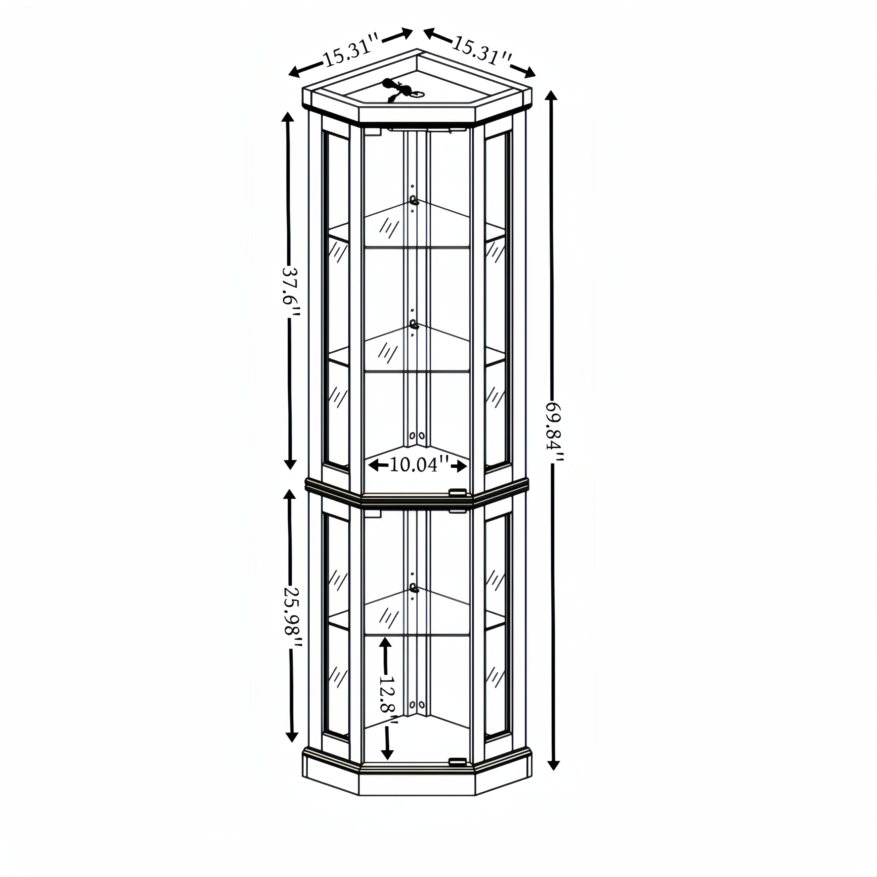 Lighted Corner Curio Cabinet - Display Case for Living Room, Antique Collectibles, Wine & Bar Glass Storage - Elegant Corner Design with Lights Included-Dark Cherry