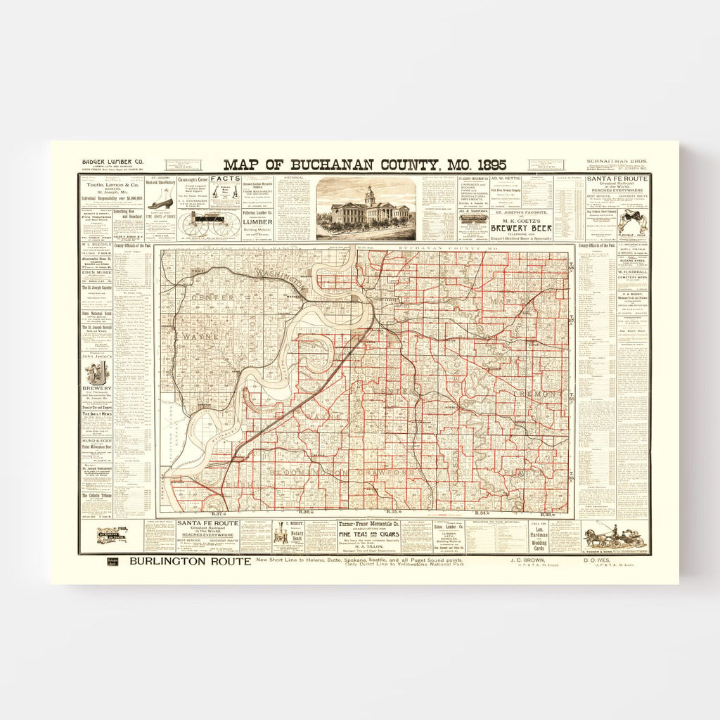 Vintage Map of Buchanan County, Missouri 1895
