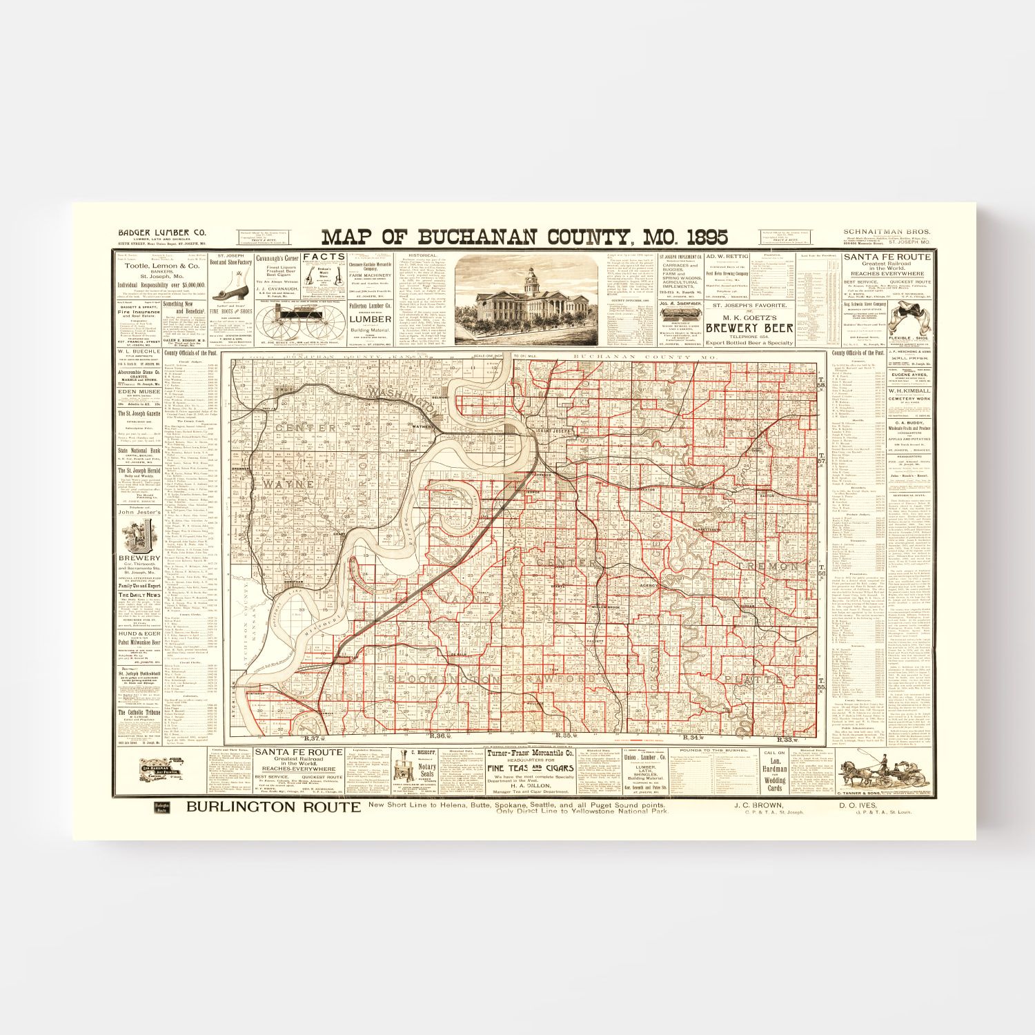 Vintage Map of Buchanan County, Missouri 1895