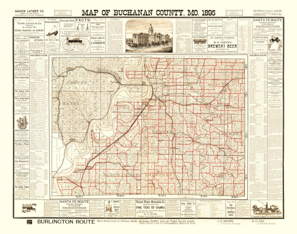 Vintage Map of Buchanan County, Missouri 1895