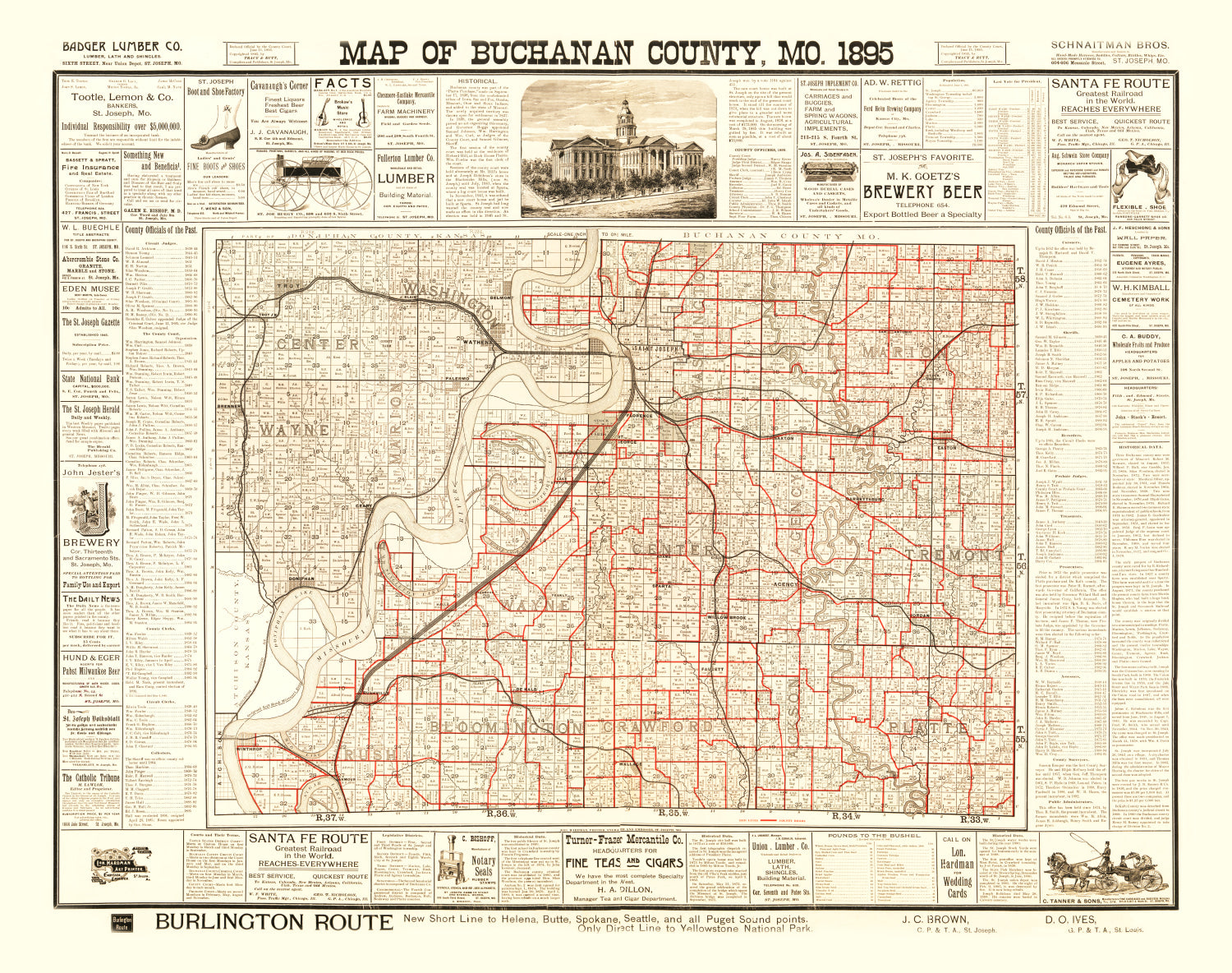 Vintage Map of Buchanan County, Missouri 1895