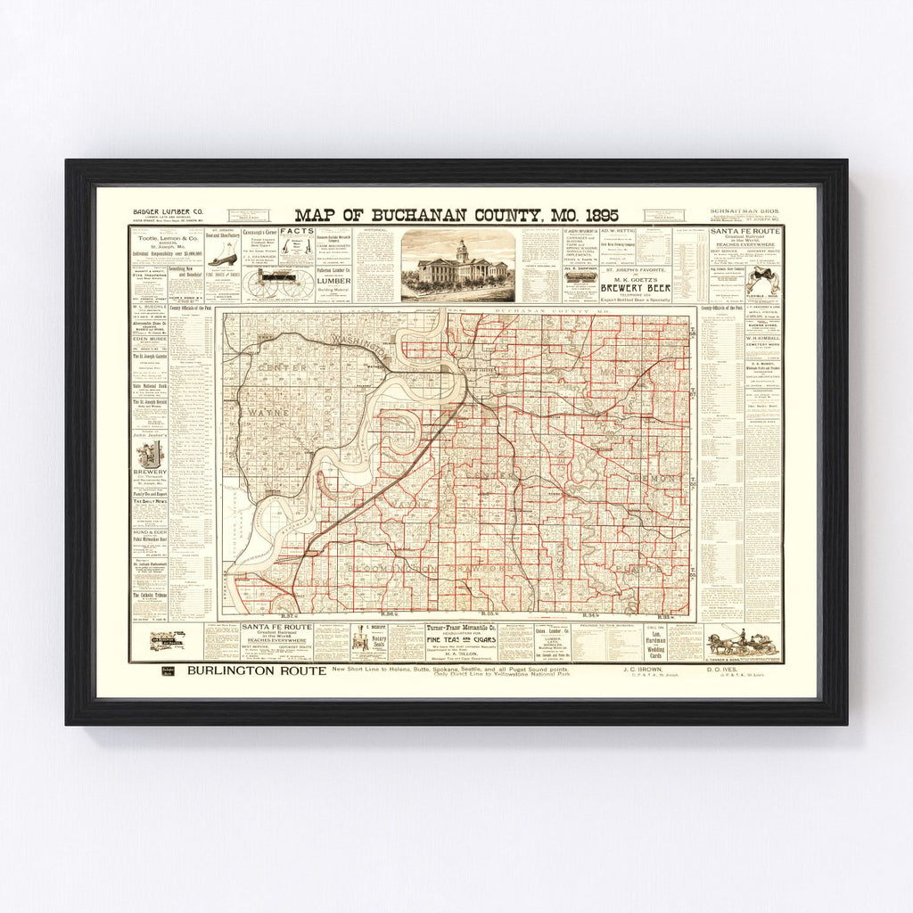 Vintage Map of Buchanan County, Missouri 1895