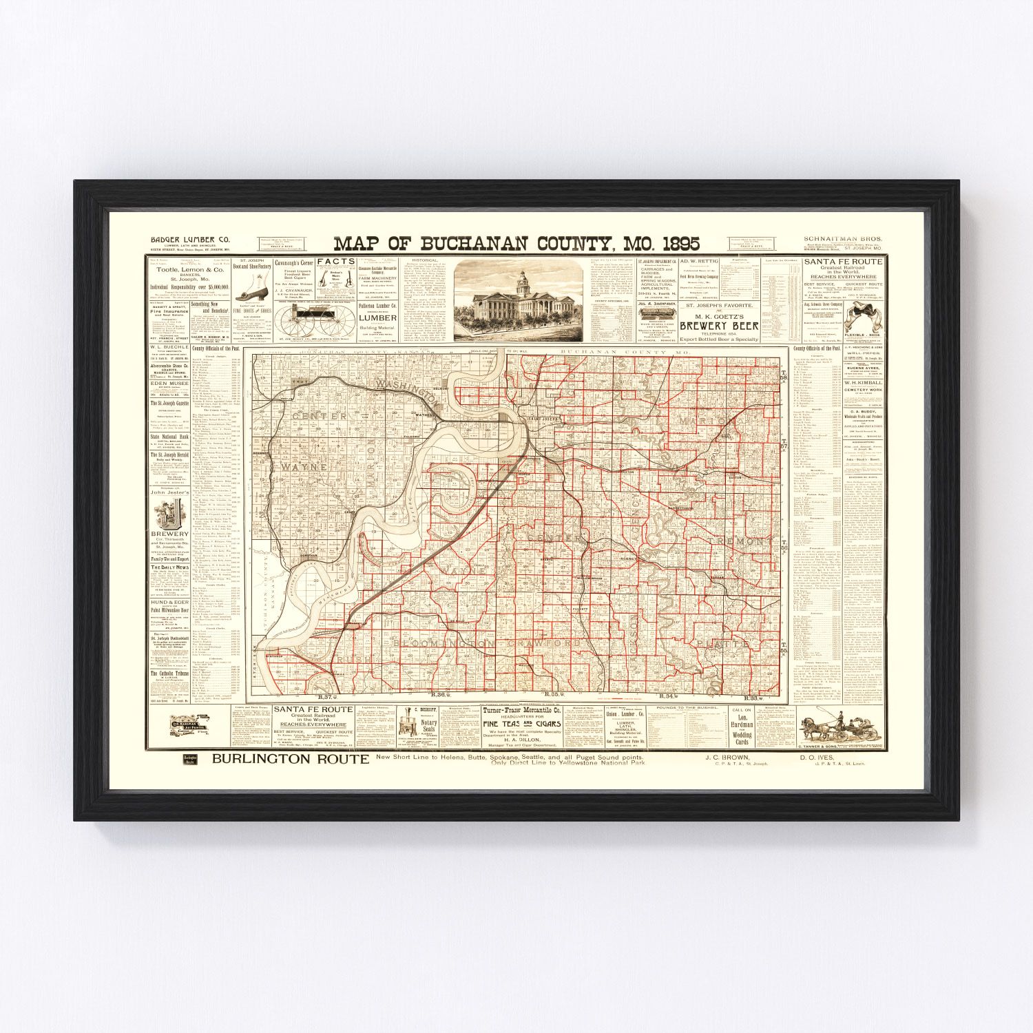 Vintage Map of Buchanan County, Missouri 1895