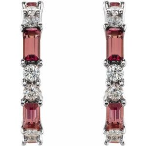 Platinum Natural Pink Tourmaline & 1/2 CTW Natural Diamond 17.2 mm Hoop Earrings – image 2