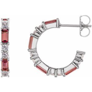Platinum Natural Pink Tourmaline & 1/2 CTW Natural Diamond 17.2 mm Hoop Earrings