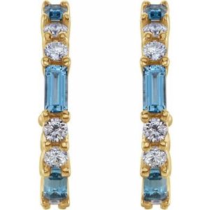14K Yellow Gold Natural Aquamarine & 1/2 CTW Natural Diamond 17.2 mm Hoop Earrings – image 2