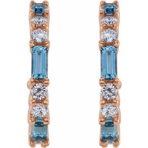 14K Rose Gold Natural Aquamarine & 1/2 CTW Natural Diamond 17.2 mm Hoop Earrings – image 2