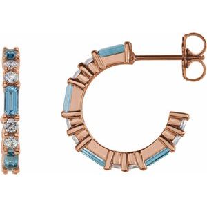 14K Rose Gold Natural Aquamarine & 1/2 CTW Natural Diamond 17.2 mm Hoop Earrings