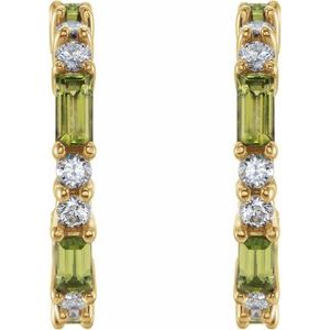 14K Yellow Gold Natural Peridot & 1/2 CTW Natural Diamond 17.2 mm Hoop Earrings – image 2