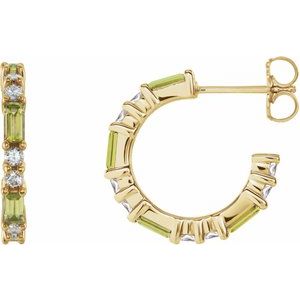 14K Yellow Gold Natural Peridot & 1/2 CTW Natural Diamond 17.2 mm Hoop Earrings