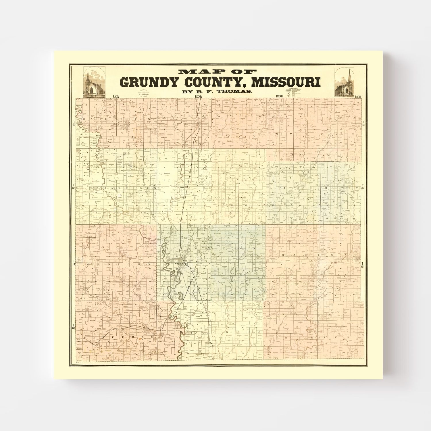 Vintage Map of Gundy County, Missouri 1890