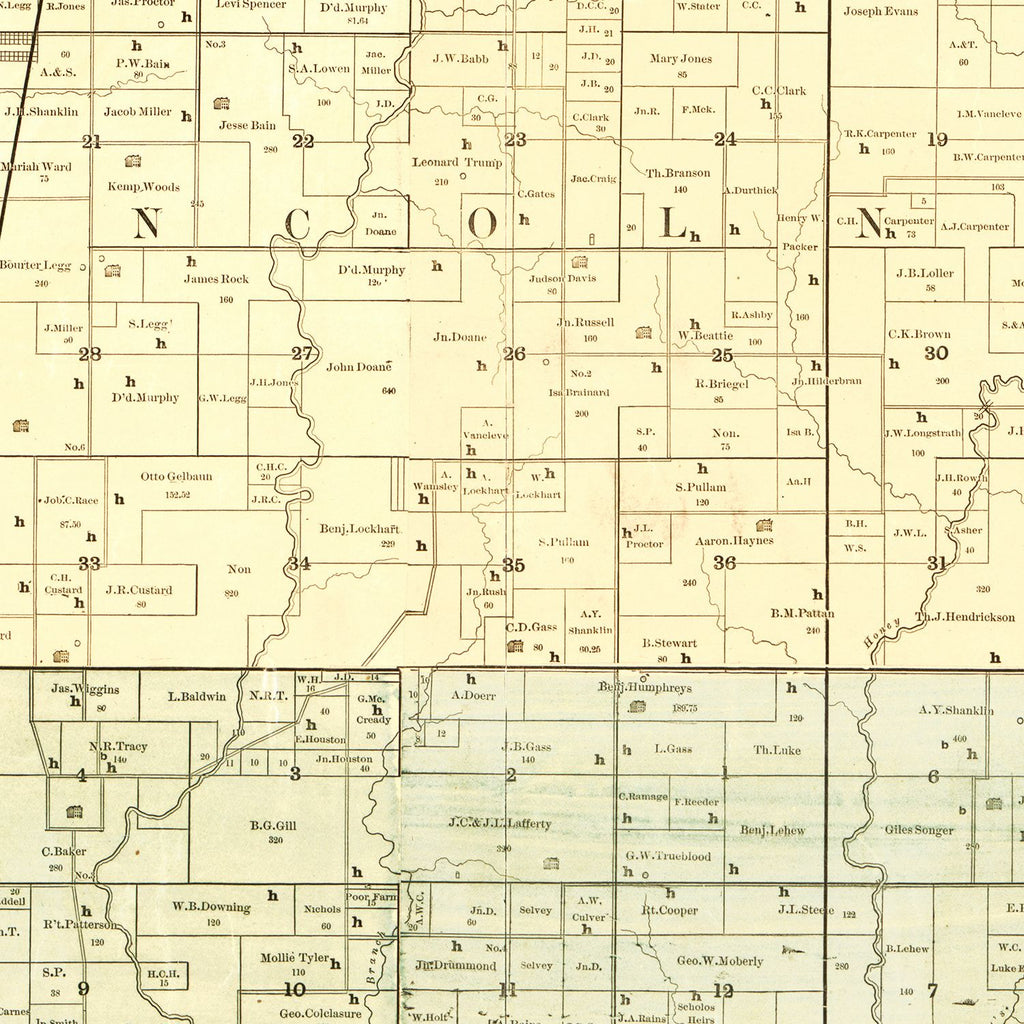 Vintage Map of Gundy County, Missouri 1890