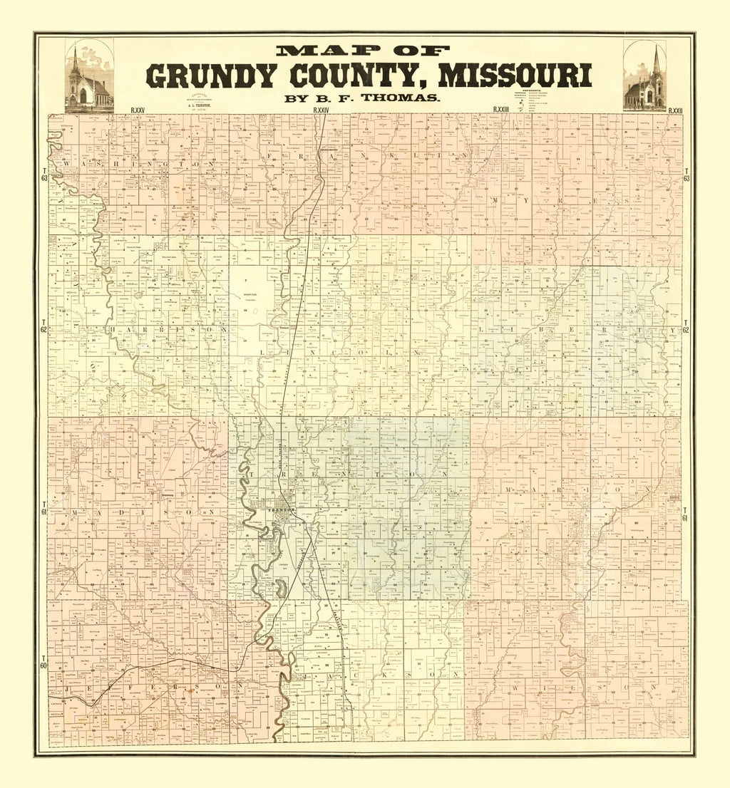 Vintage Map of Gundy County, Missouri 1890