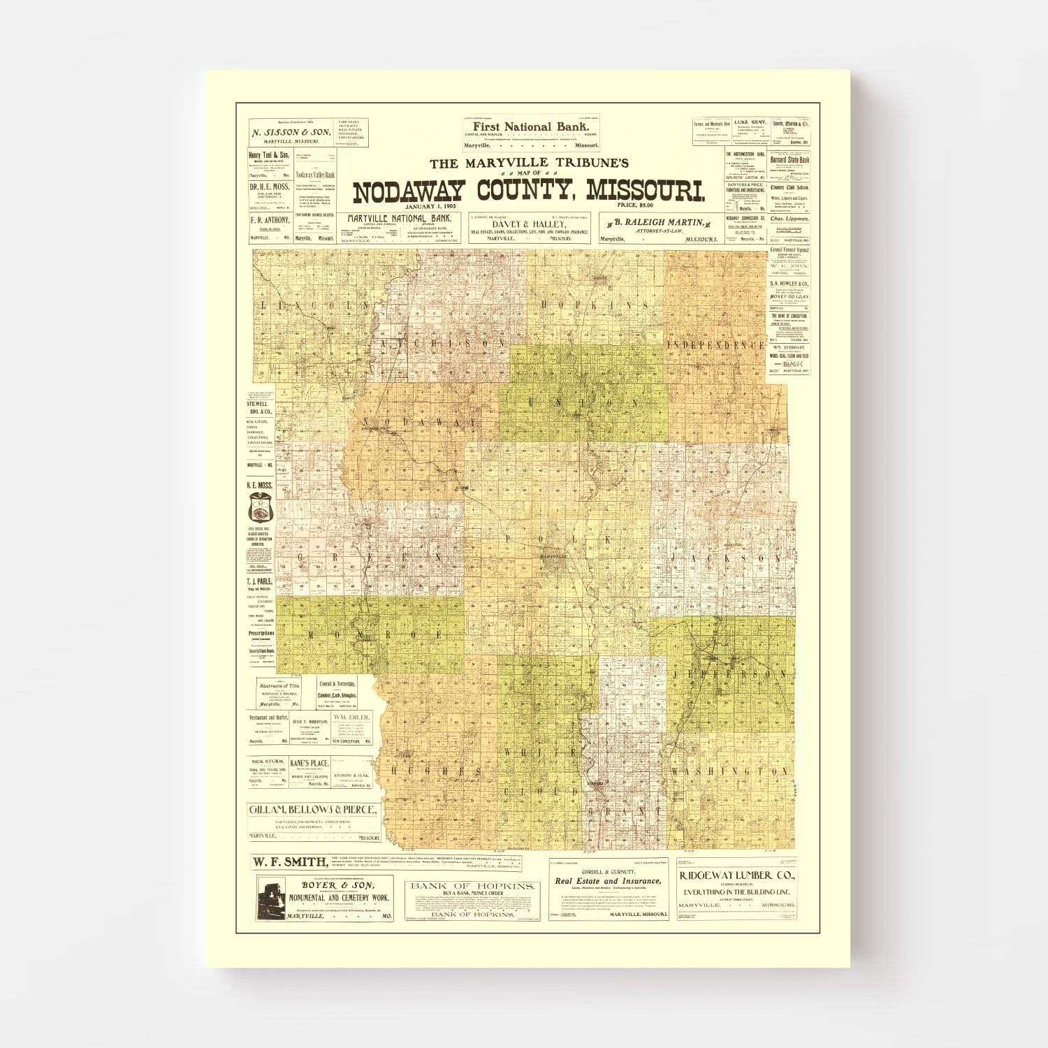 Vintage Map of Nodaway County, Missouri 1906