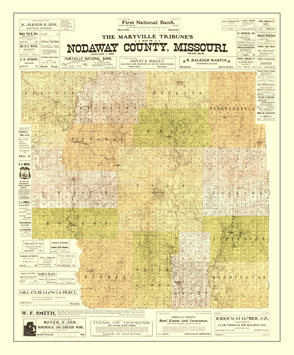 Vintage Map of Nodaway County, Missouri 1906
