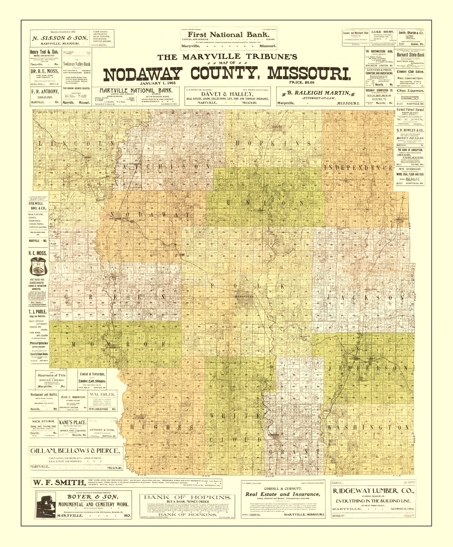 Vintage Map of Nodaway County, Missouri 1906