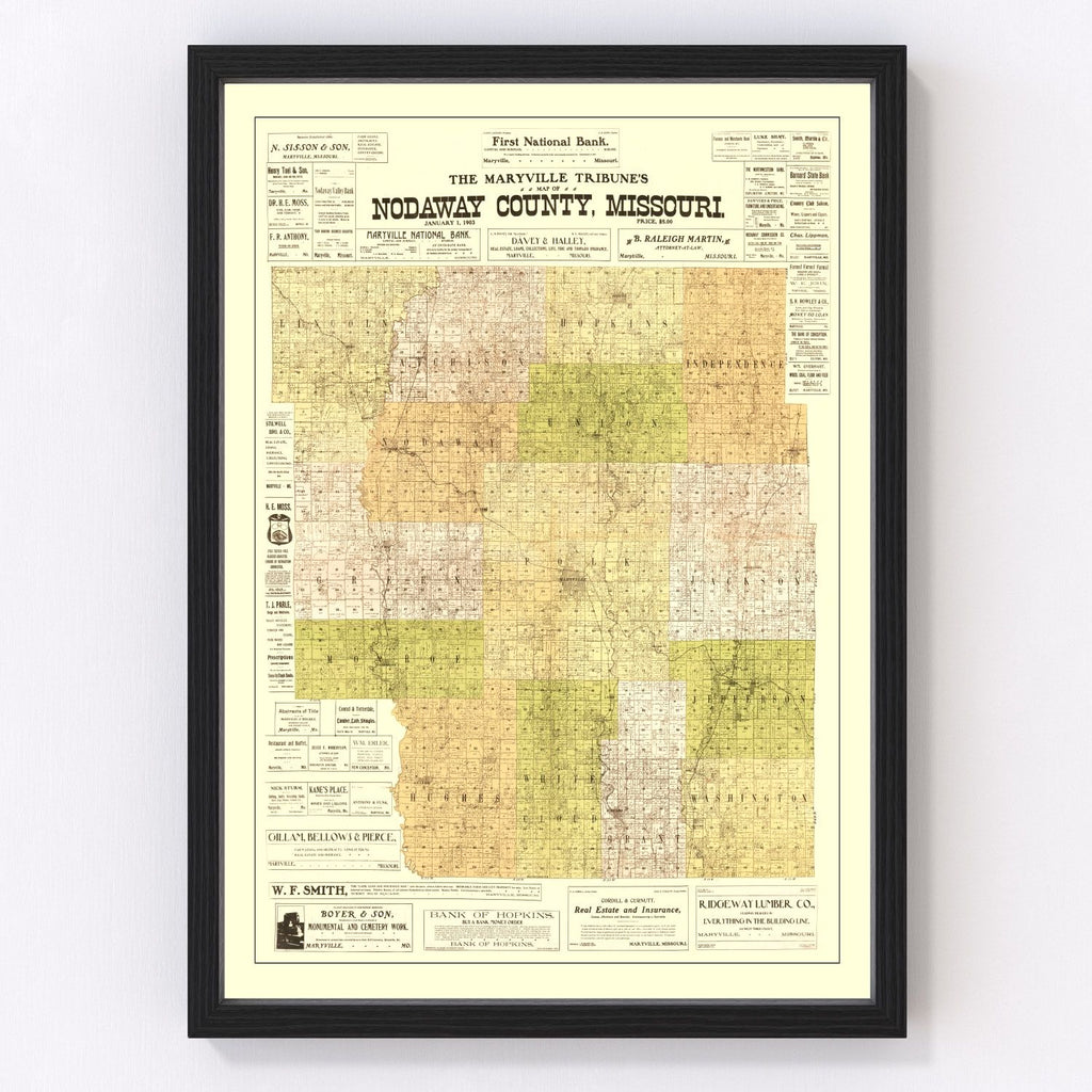 Vintage Map of Nodaway County, Missouri 1906