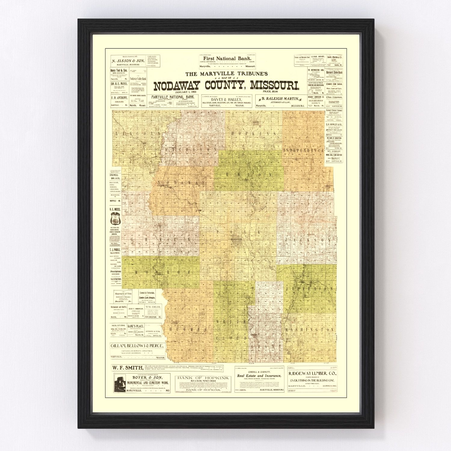 Vintage Map of Nodaway County, Missouri 1906