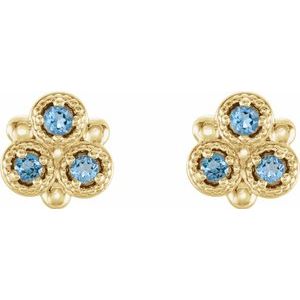 14K Yellow Gold Natural Aquamarine Three-Stone Earrings – image 2
