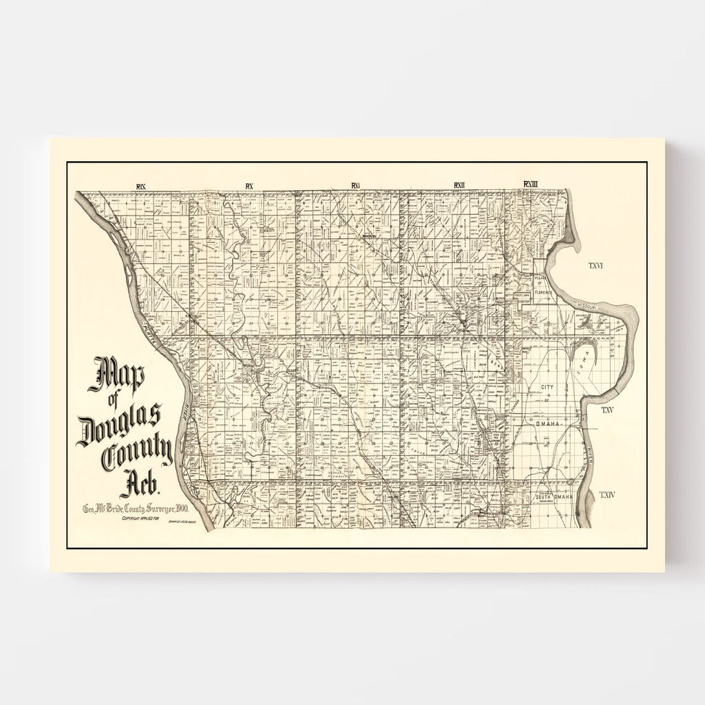 Vintage Map of Douglas County, Nebraska 1900