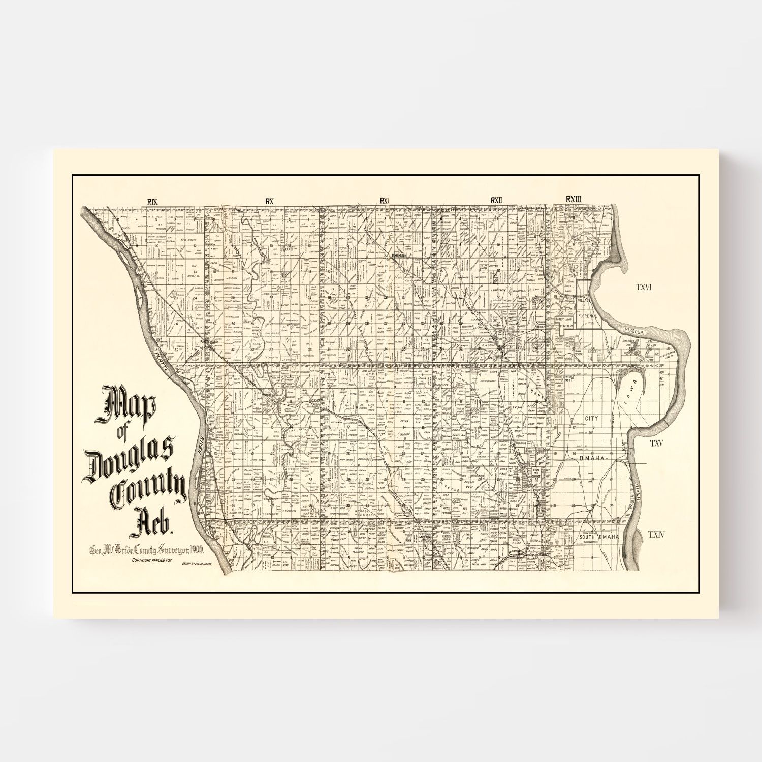 Vintage Map of Douglas County, Nebraska 1900