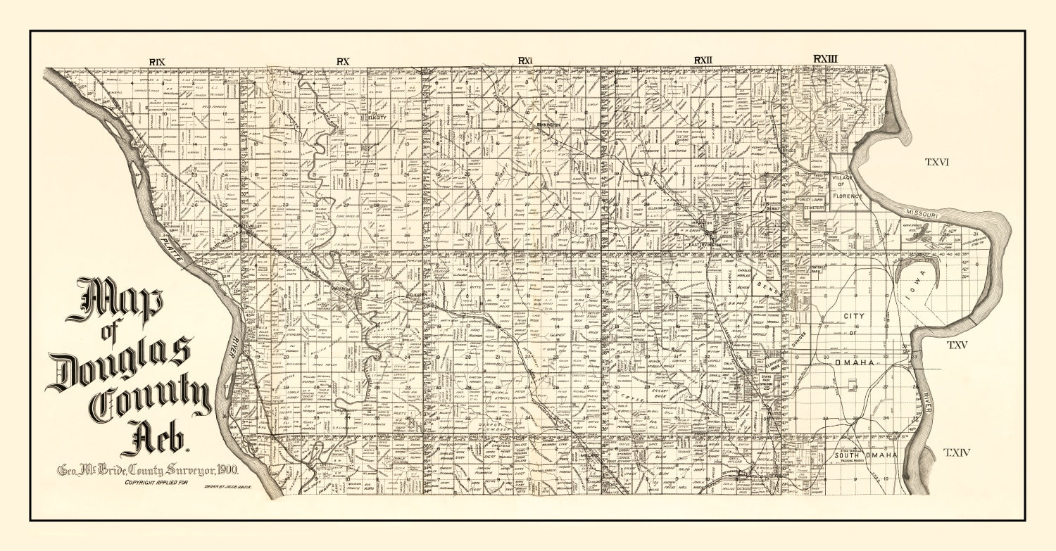 Vintage Map of Douglas County, Nebraska 1900