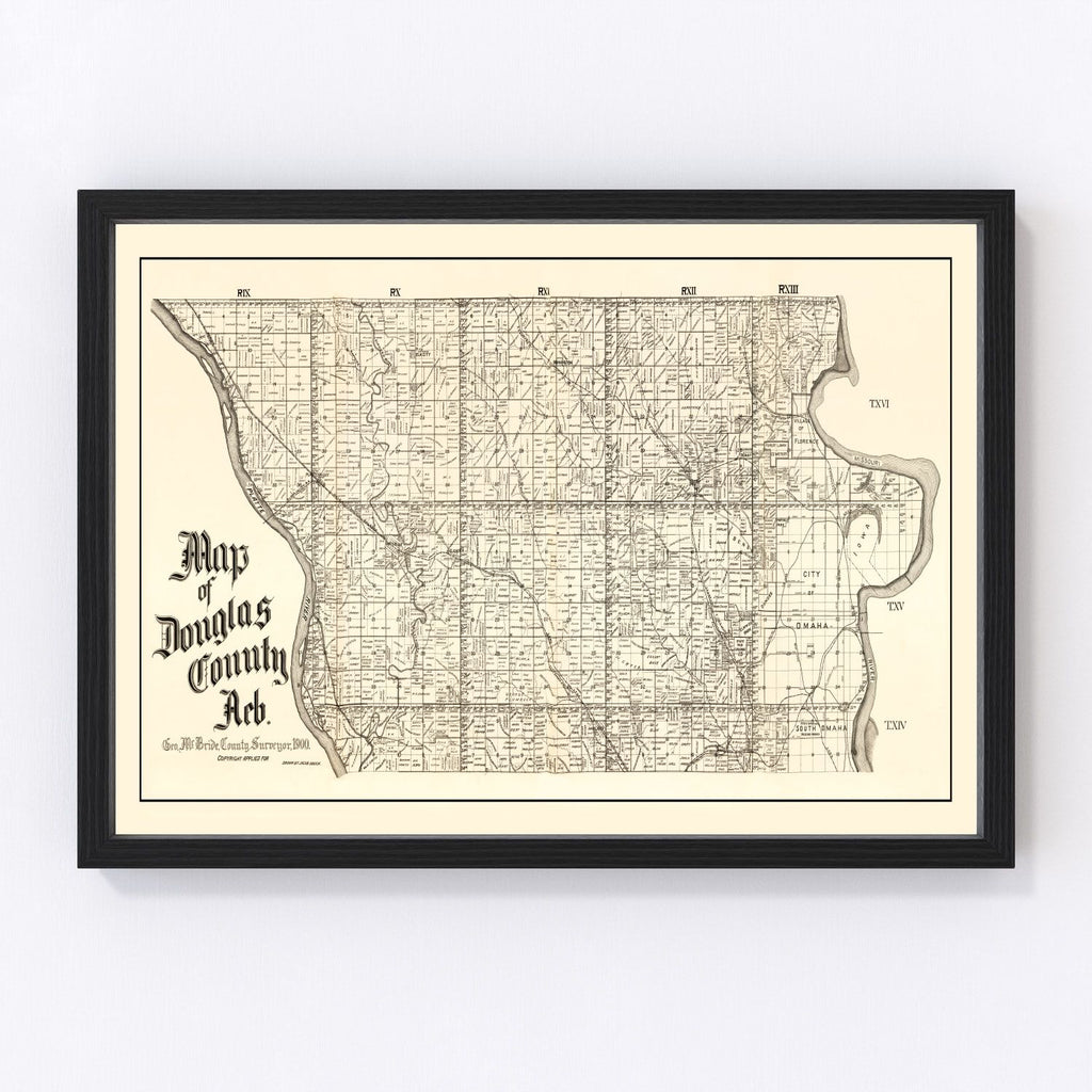 Vintage Map of Douglas County, Nebraska 1900