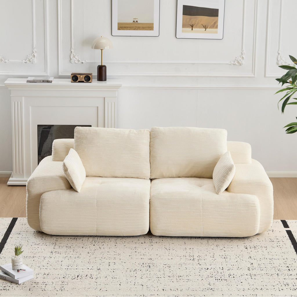 Modern Memory Foam Compressed Sofa,2 Seater Large Sectional Couches for Living Room,Pet-Friendly Cloud Modular Sectional Sofa,Corduroy Fabric,Extra Deep Loveseat,No Assembly required, Beige