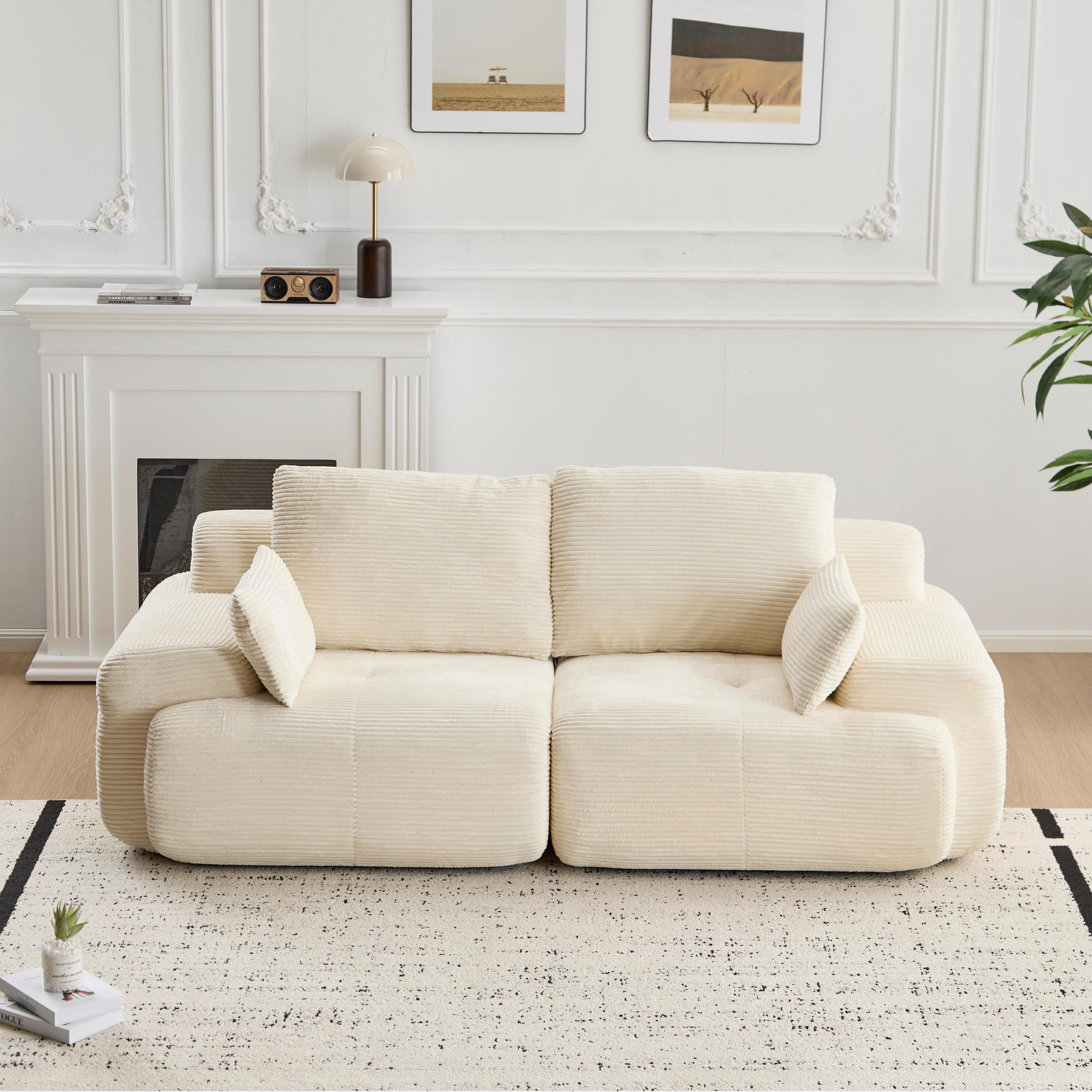 Modern Memory Foam Compressed Sofa,2 Seater Large Sectional Couches for Living Room,Pet-Friendly Cloud Modular Sectional Sofa,Corduroy Fabric,Extra Deep Loveseat,No Assembly required, Beige