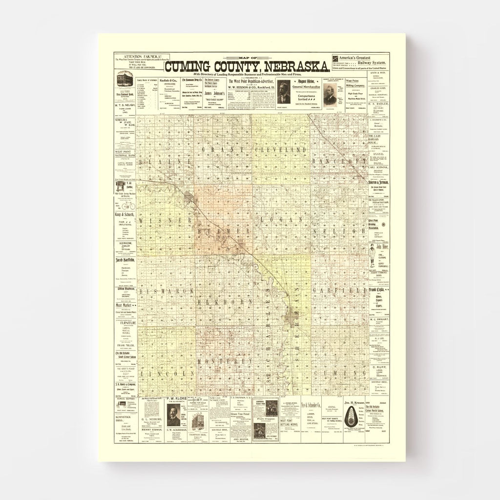 Vintage Map of Cuming County, Nebraska 1900