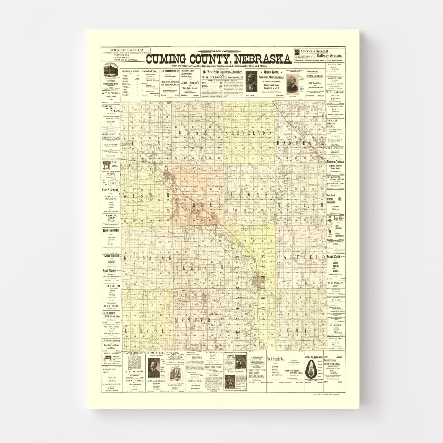 Vintage Map of Cuming County, Nebraska 1900
